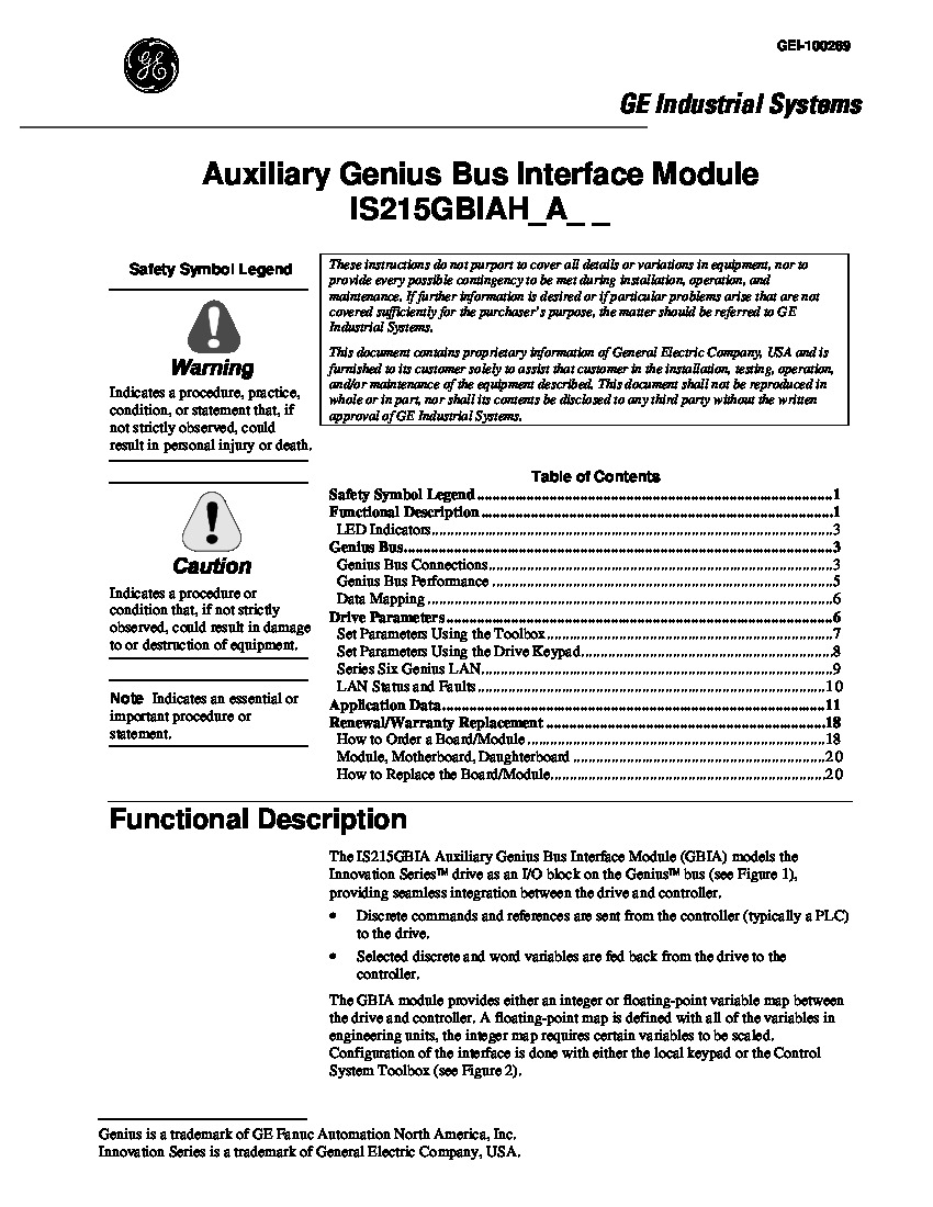 First Page Image of GEI-100269 IS215GBIAH1A Auxiliary Genius Bus Interface.pdf